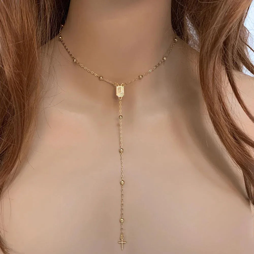 Gold Satellite Mother Mary Chain Rosary Necklace - Gothic Grace Inc