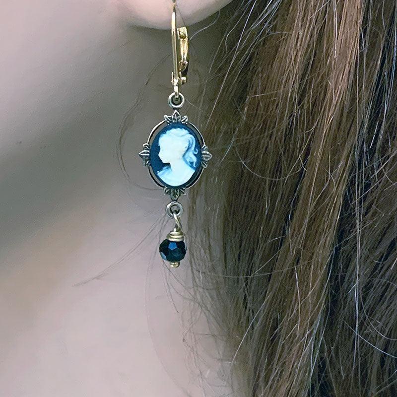 Gold Victorian Cameo Dangle Earrings - Gothic Grace Inc