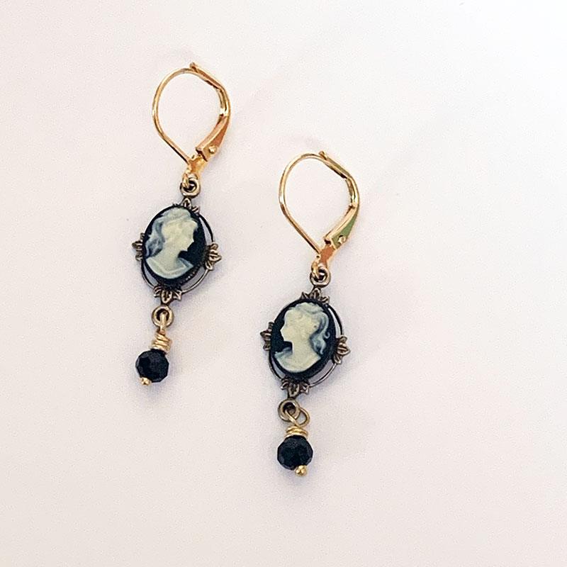 Gold Victorian Cameo Dangle Earrings - Gothic Grace Inc