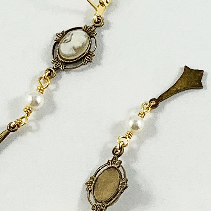 Gold Victorian Ivory Cameo Dangle Earrings - Gothic Grace Inc