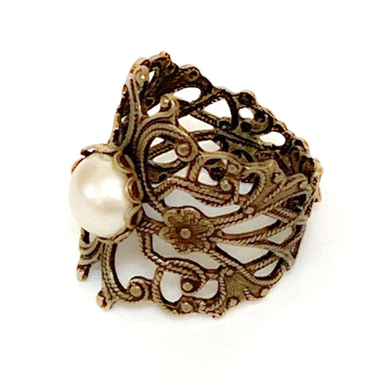 Gold Victorian Pearl Ring - Gothic Grace Inc