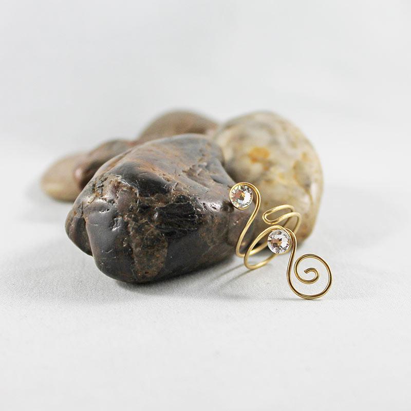 Gold Wire Wrapped Clear Crystal Ring - Gothic Grace Inc