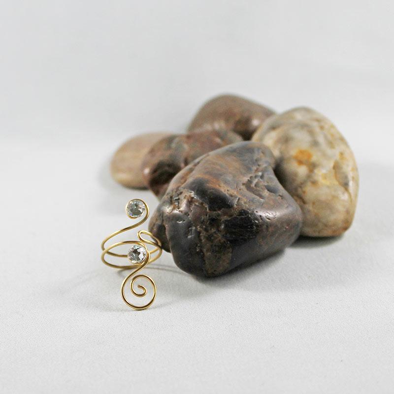 Gold Wire Wrapped Clear Crystal Ring - Gothic Grace Inc