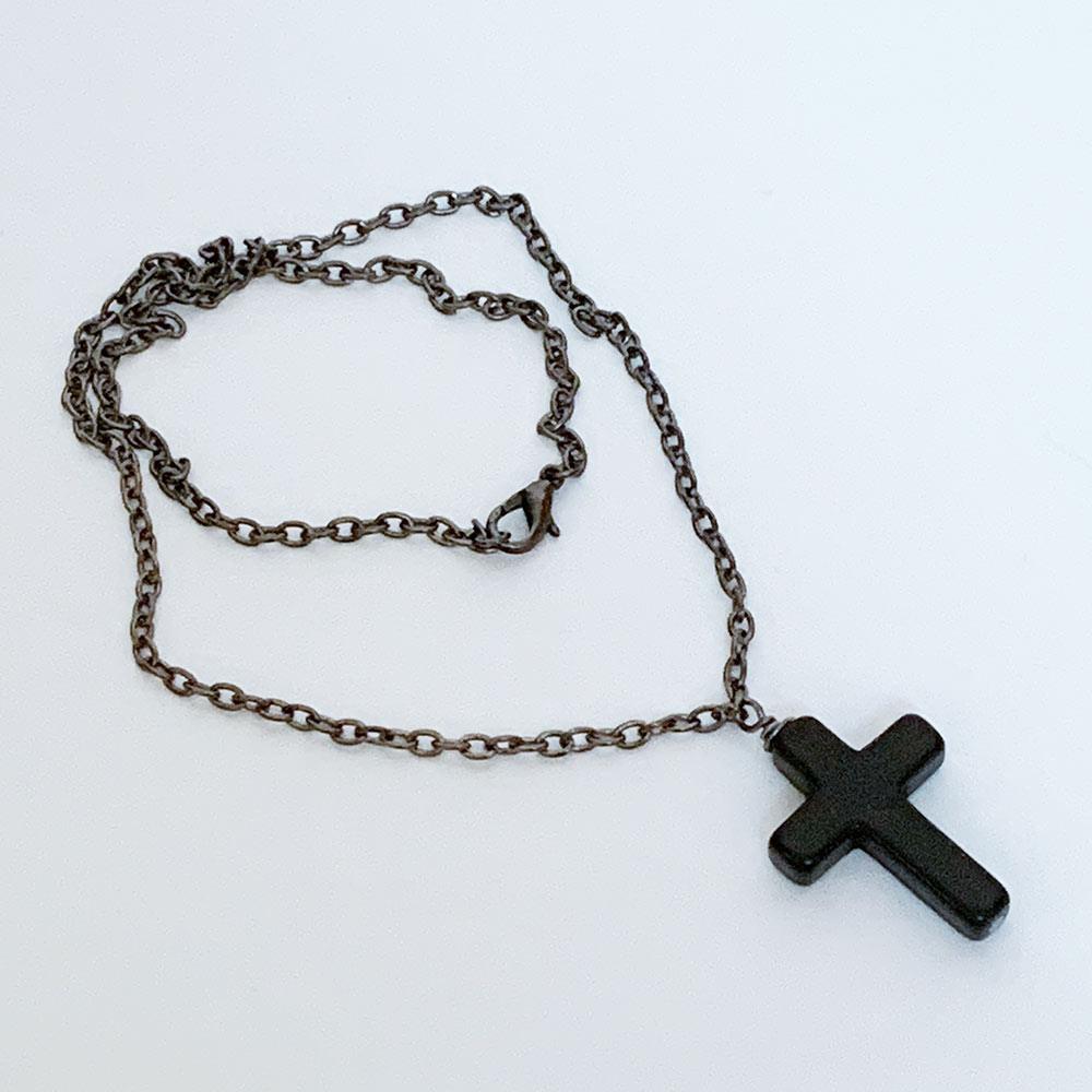 Iron Cross Pendant Necklace in Antique Black on Black Leather Cord | The  British Craft House