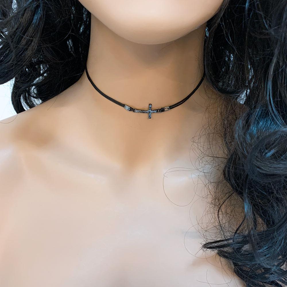 Gothic Black Sideways Cross Choker - Gothic Grace Inc