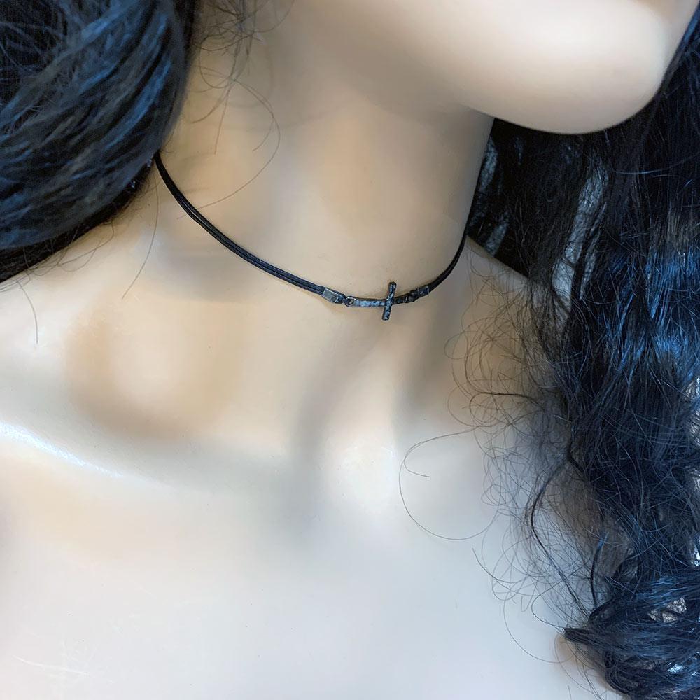 Gothic Black Sideways Cross Choker - Gothic Grace Inc