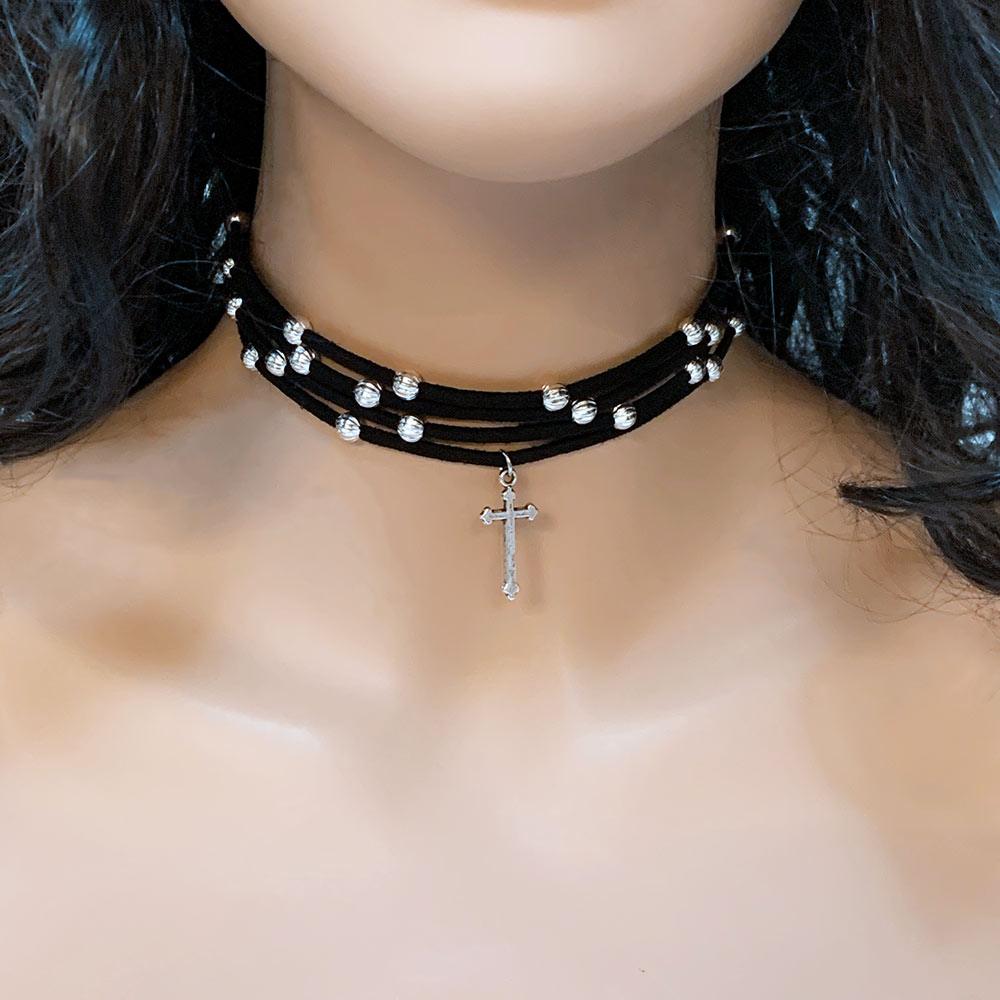 Gothic Cross Black Choker Necklace - Gothic Grace Inc