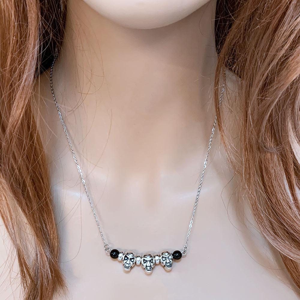 Gothic Silver Skull Necklace - Gothic Grace Inc