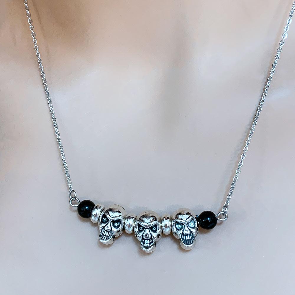 Black Agate and Pavé CZ Diamonds Skull Necklace – Forziani