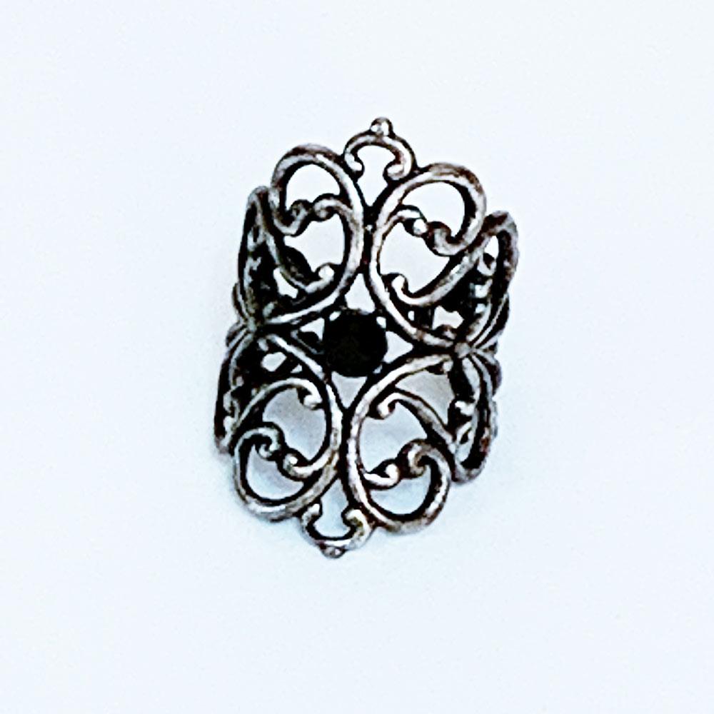 Gothic Victorian Black Crystal Silver Knuckle Ring - Gothic Grace Inc