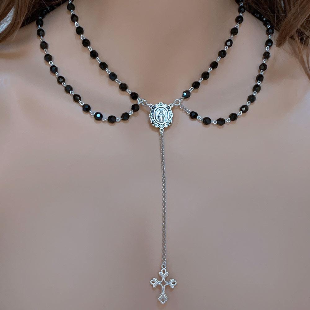 Gothic Victorian Double Strand Black Rosary Necklace - Gothic Grace Inc