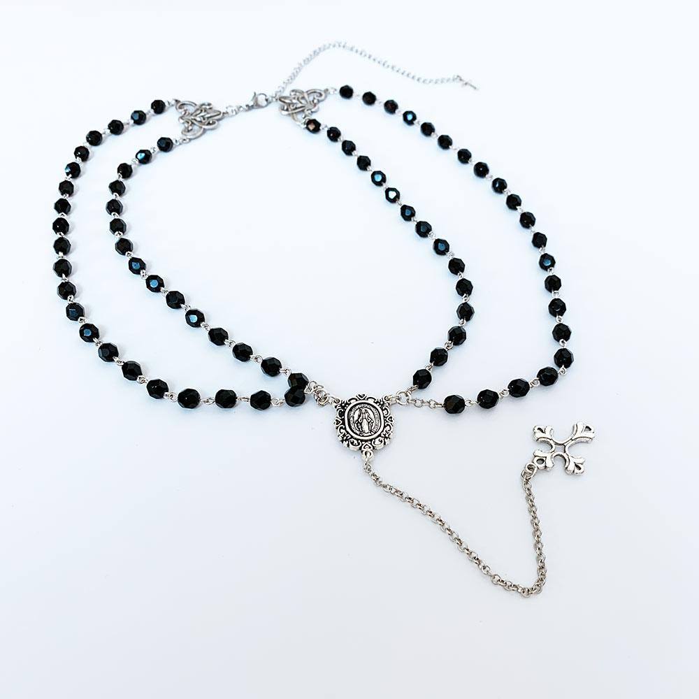 Gothic Victorian Double Strand Black Rosary Necklace - Gothic Grace Inc