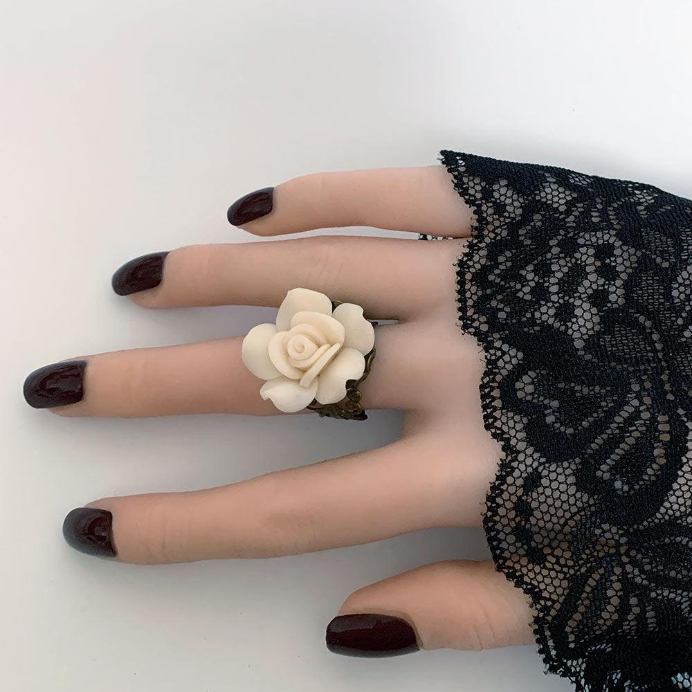 Gothic Victorian Cream Rose Flower Ring - Gothic Grace Inc