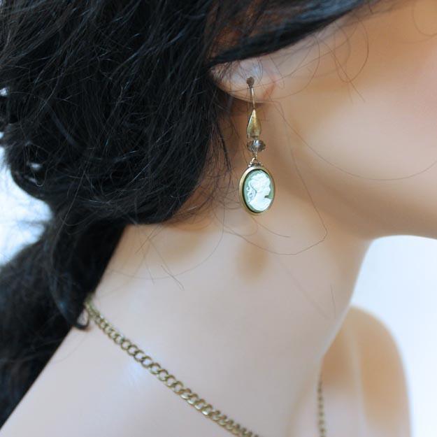 Green Cameo Victorian Style Drop Earrings - Gothic Grace Inc