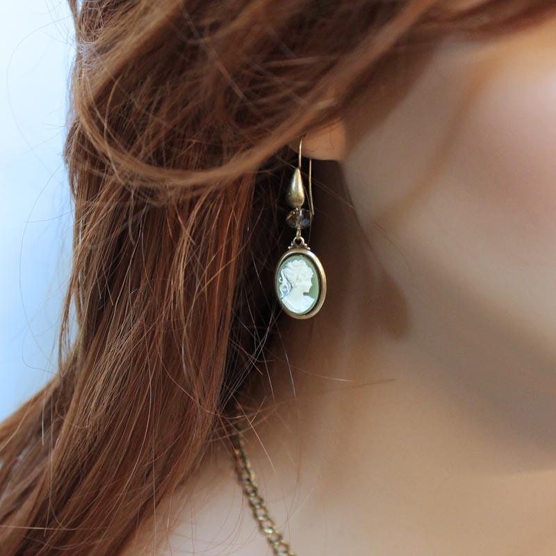 Green Cameo Victorian Style Drop Earrings - Gothic Grace Inc