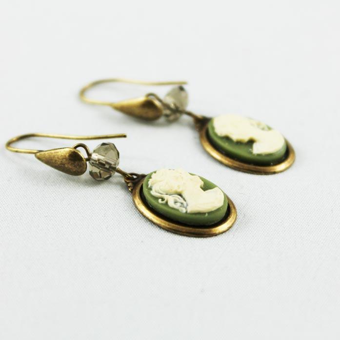 Green Cameo Victorian Style Drop Earrings - Gothic Grace Inc