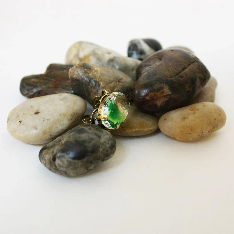 Green Clear Crystal Gold Filigree Adjustable Ring - Gothic Grace Inc