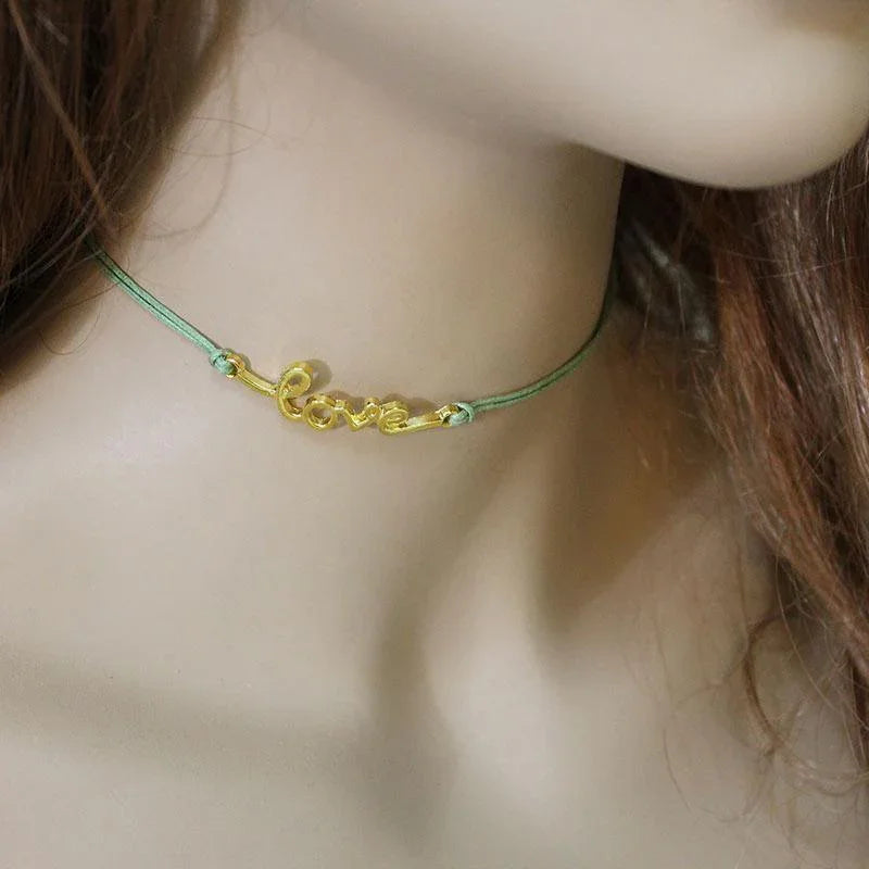 Green Cord 'Love' Choker Necklace - Gothic Grace Inc