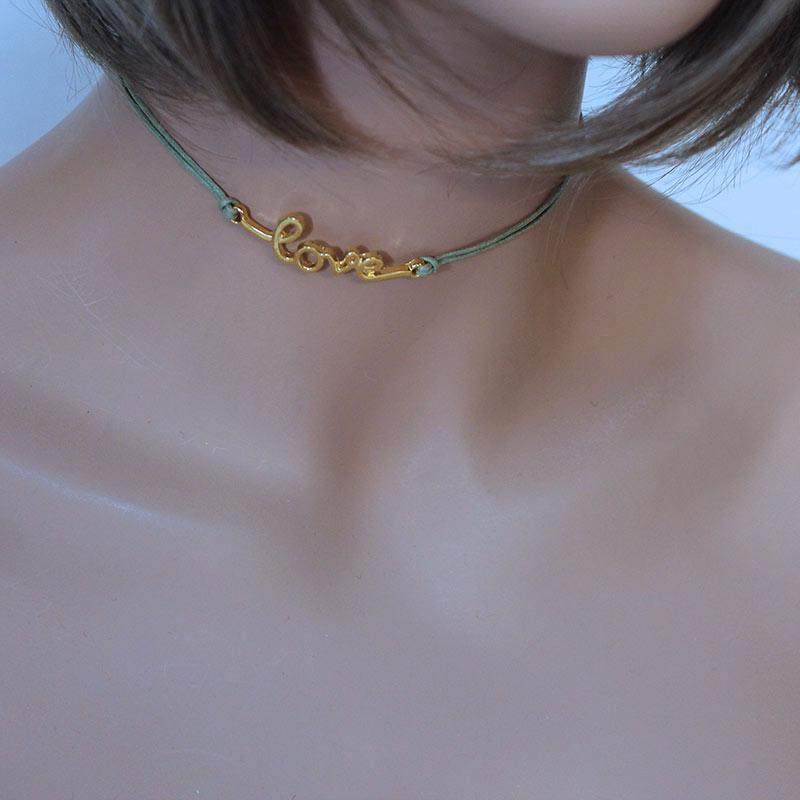 Green Cord &#39;Love&#39; Choker Necklace - Gothic Grace Inc
