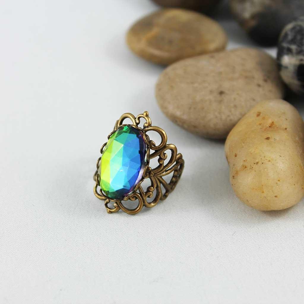 Green Crystal Victorian Filigree Ring - Gothic Grace Inc