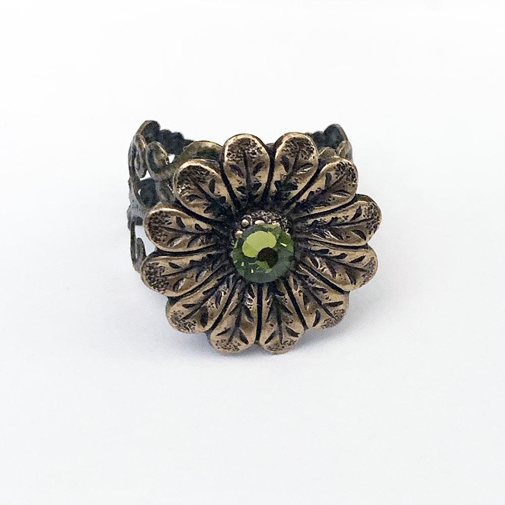 Green Crystal Victorian Floral Ring - Gothic Grace Inc