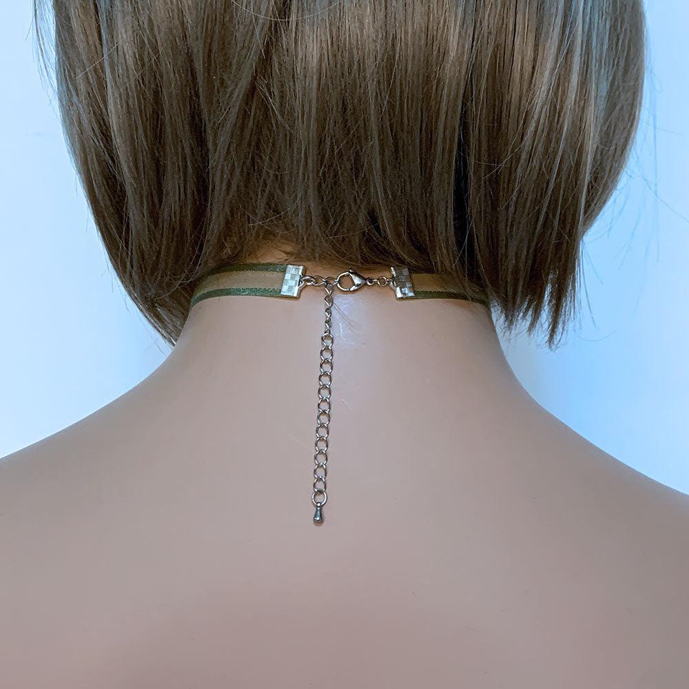 Green Ribbon Green Cameo Victorian Choker - Gothic Grace Inc