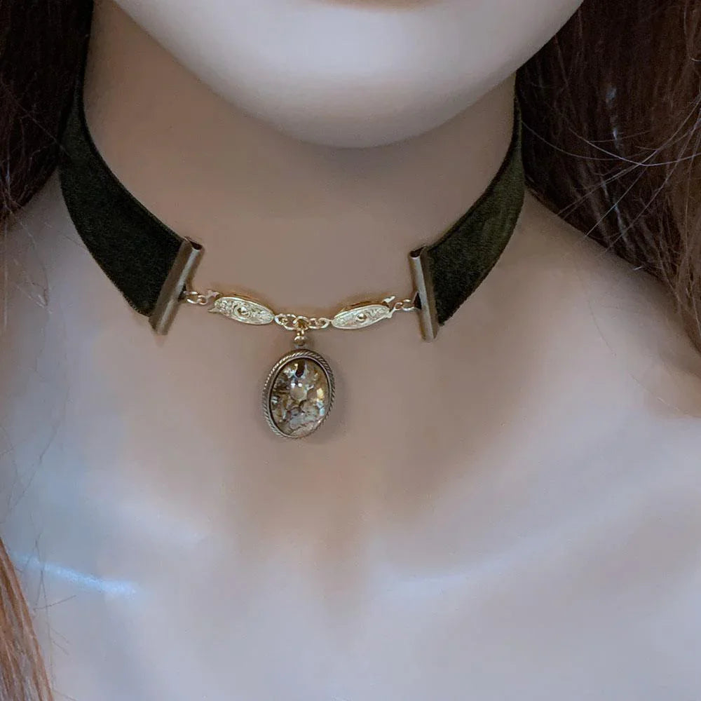 Green Velvet Gothic Victorian Choker Necklace - Gothic Grace Inc