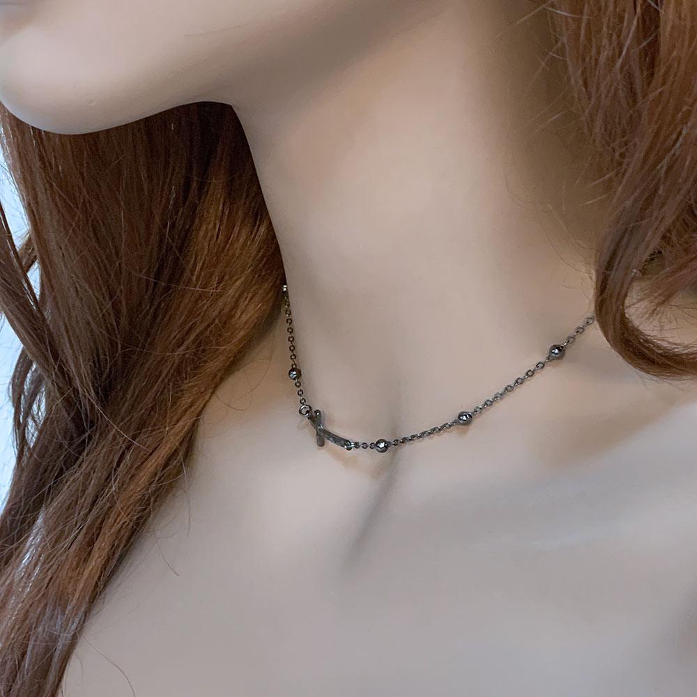 Gunmetal Chain Sideways Cross Necklace - Gothic Grace Inc