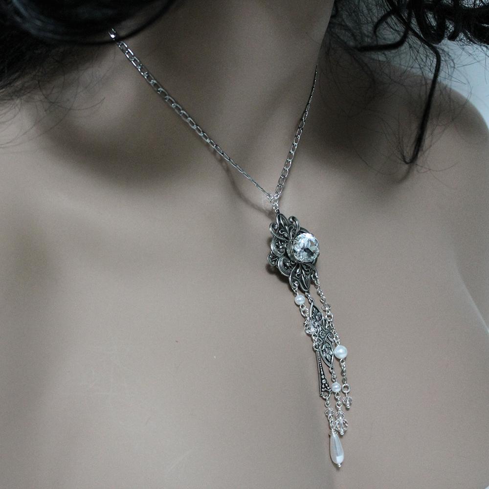 Handmade Victorian Negligee Necklace with Asymmetric Dangles - Gothic Grace Inc