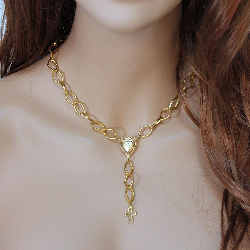 Large Chain Sacred Heart Rosary Necklace - Gothic Grace Inc
