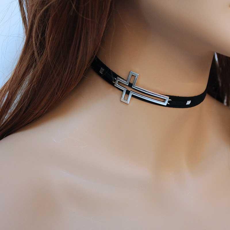Large Sideways Cross Choker - Gothic Grace Inc