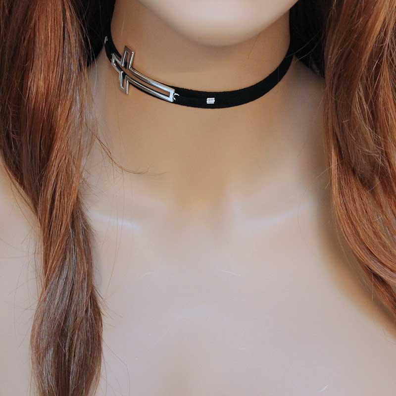 Large Sideways Cross Choker - Gothic Grace Inc