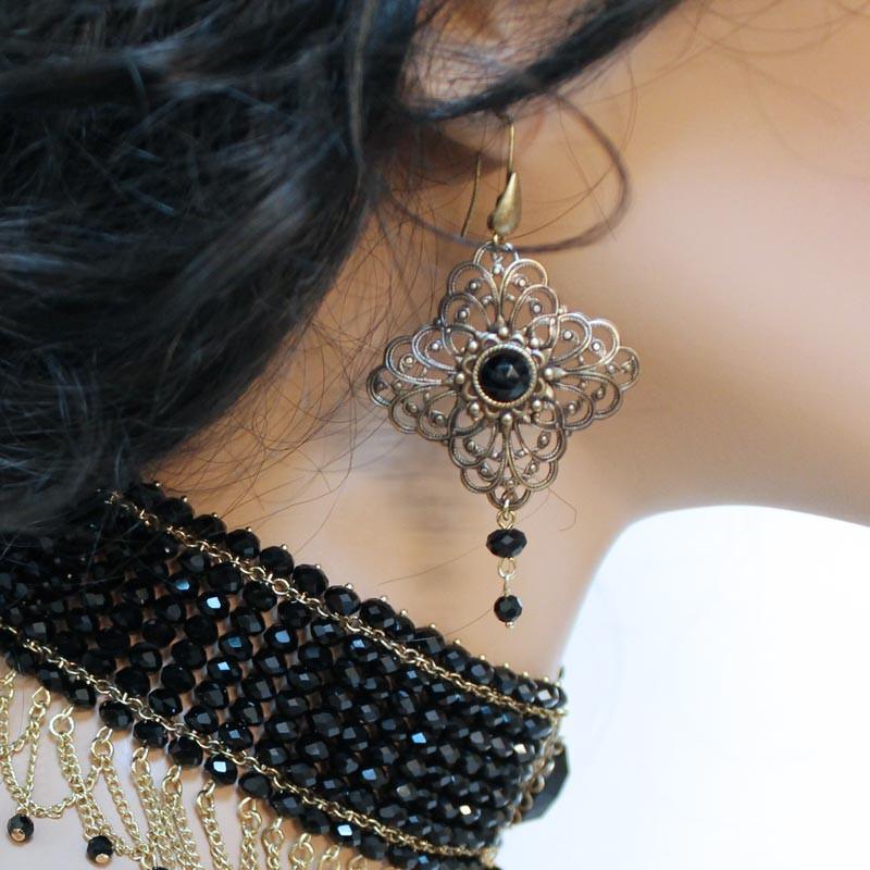 Long Brass Filigree Victorian Dangle Earrings - Gothic Grace Inc