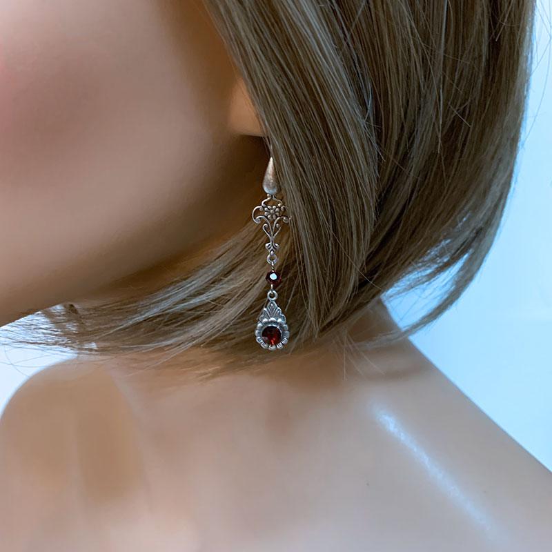 Long Red Crystal Victorian Earrings - Gothic Grace Inc