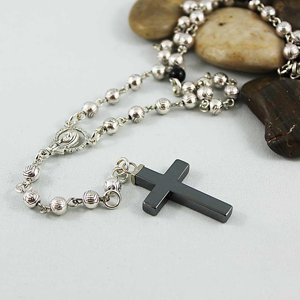 Long Silver Beaded Spiritual Rosary Necklace - Gothic Grace Inc