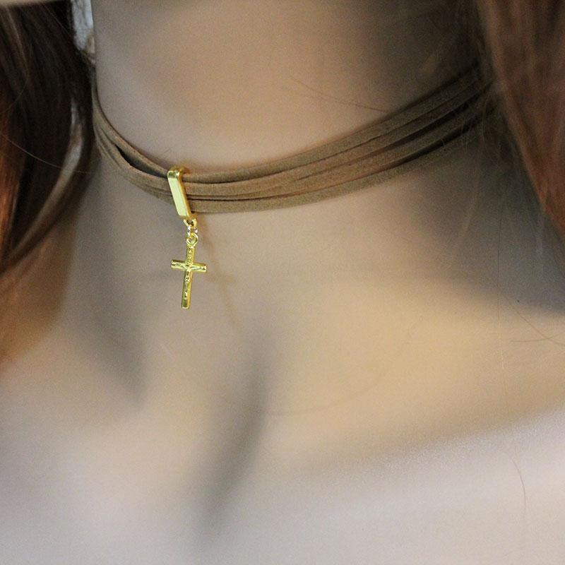 Multi Strand Brown Suede Cross Choker - Gothic Grace Inc