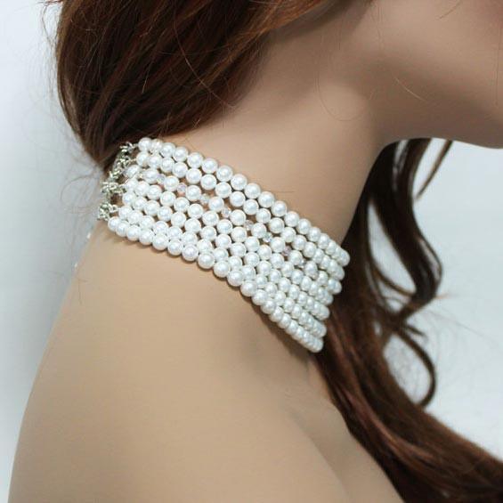 Multi Strand Pearl Crystal Statement Necklace - Gothic Grace Inc