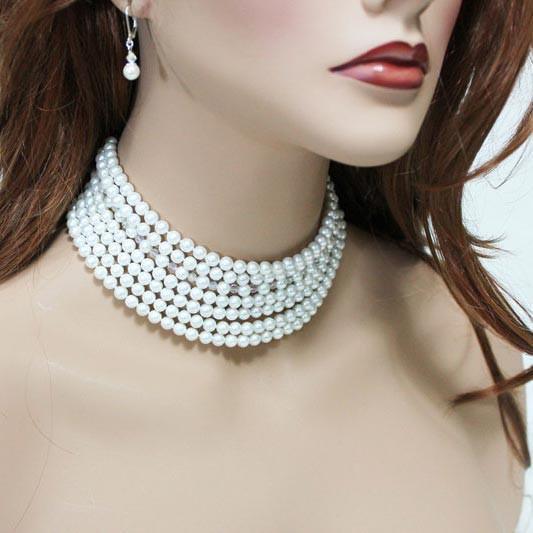 Multi Strand Pearl Crystal Statement Necklace - Gothic Grace Inc