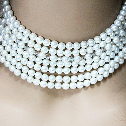 Multi Strand Pearl Crystal Statement Necklace - Gothic Grace Inc