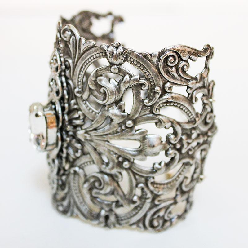 Ornate Silver Bridal Cuff Bracelet - Gothic Grace Inc