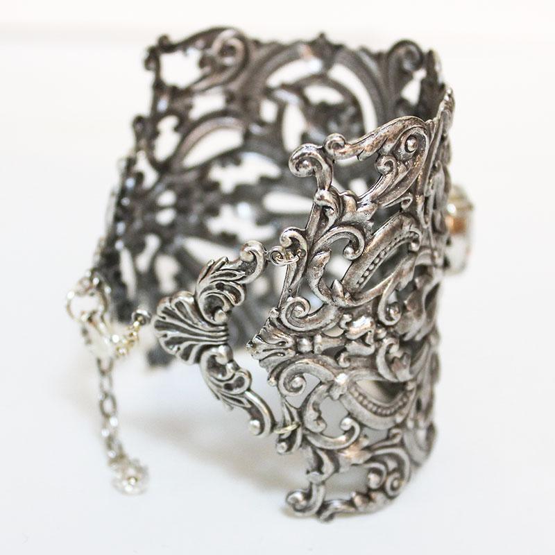 Ornate Silver Bridal Cuff Bracelet - Gothic Grace Inc