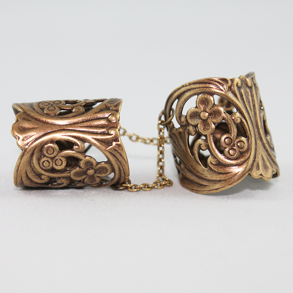 Adjustable Brass Double Ring, Knuckle Ring, Finger Armor, Floral Ring, Above Knuckle, Statement Jewelry 