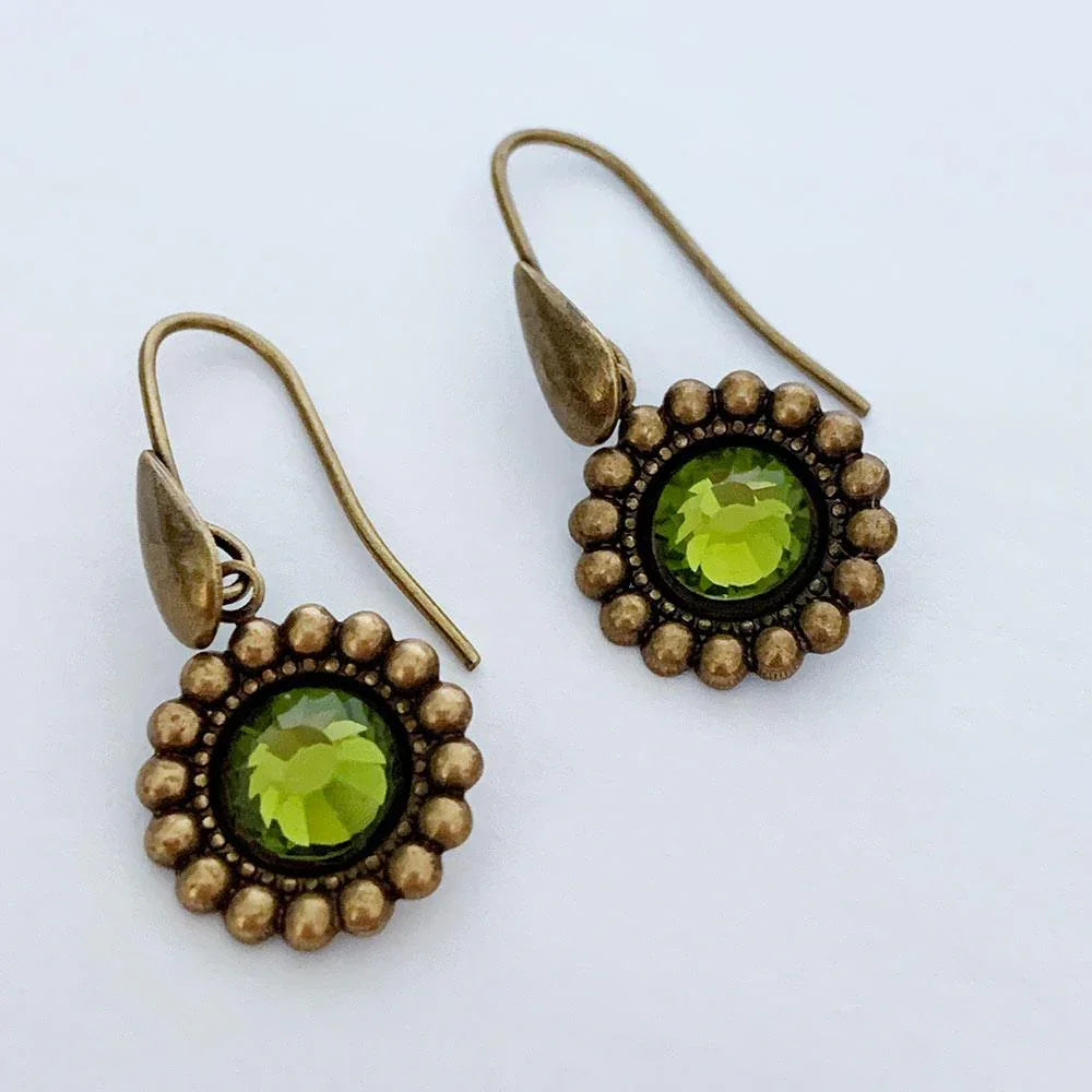Oxidized Brass Green Crystal Victorian Earrings - Gothic Grace Inc