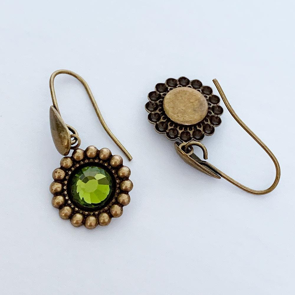 Oxidized Brass Green Crystal Victorian Earrings - Gothic Grace Inc