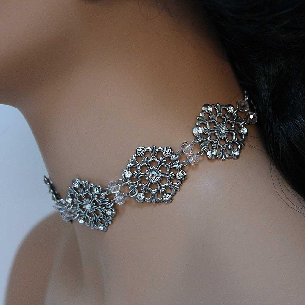Oxidized Silver Bridal Choker - Gothic Grace Inc