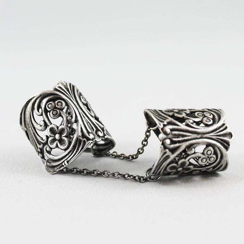 Silver Double Ring Finger Armour | Gothic Grace Jewellery Handmade in Canada