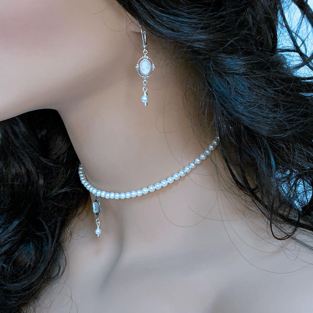 Pearl Cameo Victorian Bridal Choker Set - Gothic Grace Inc