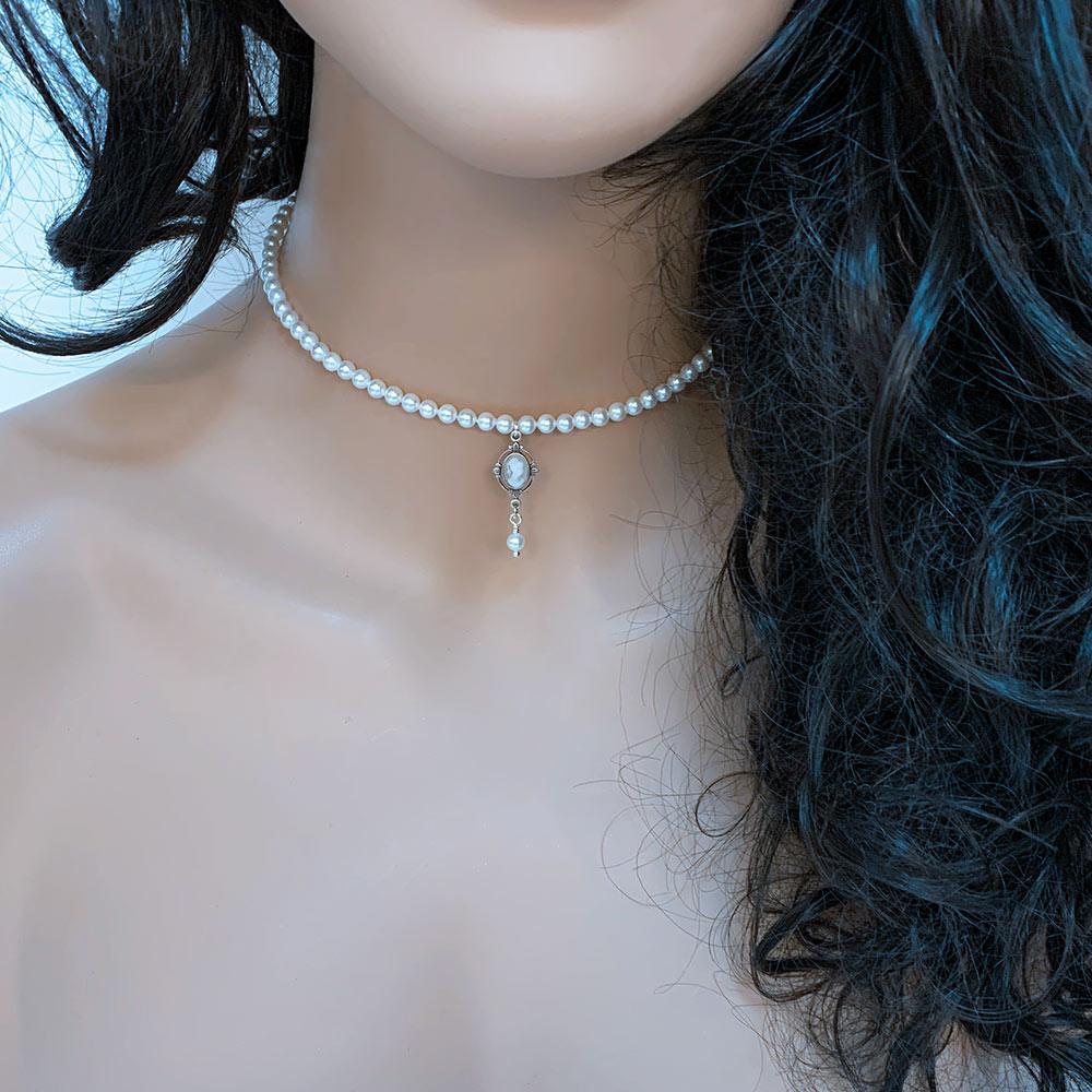 Pearl Cameo Victorian Bridal Choker Set - Gothic Grace Inc