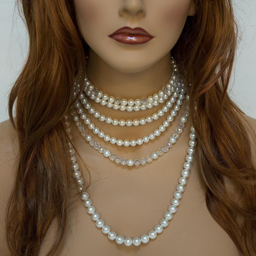 Pearl Crystal Multi Strand Bridal Statement Necklace - Gothic Grace Inc