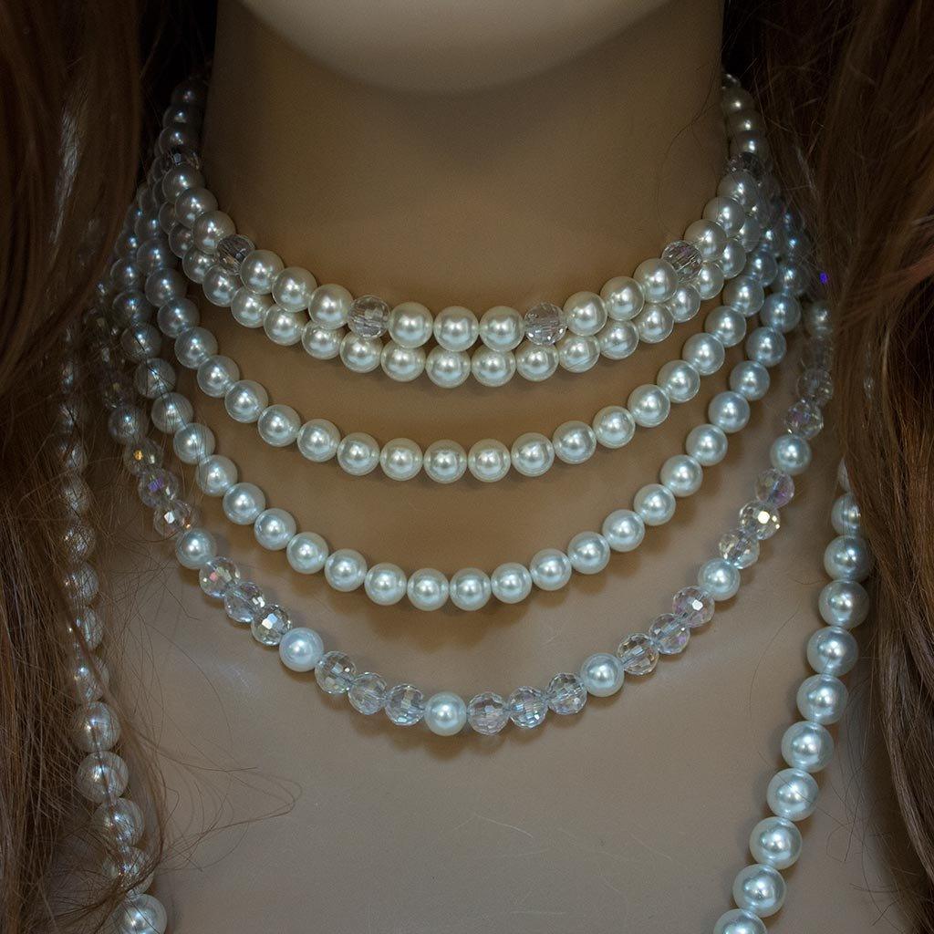 Pearl Crystal Multi Strand Bridal Statement Necklace - Gothic Grace Inc